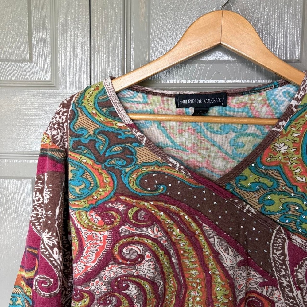 y2k paisley beaded blouse Size S fairy festival cottagecore preppy summer - Picture 2 of 6